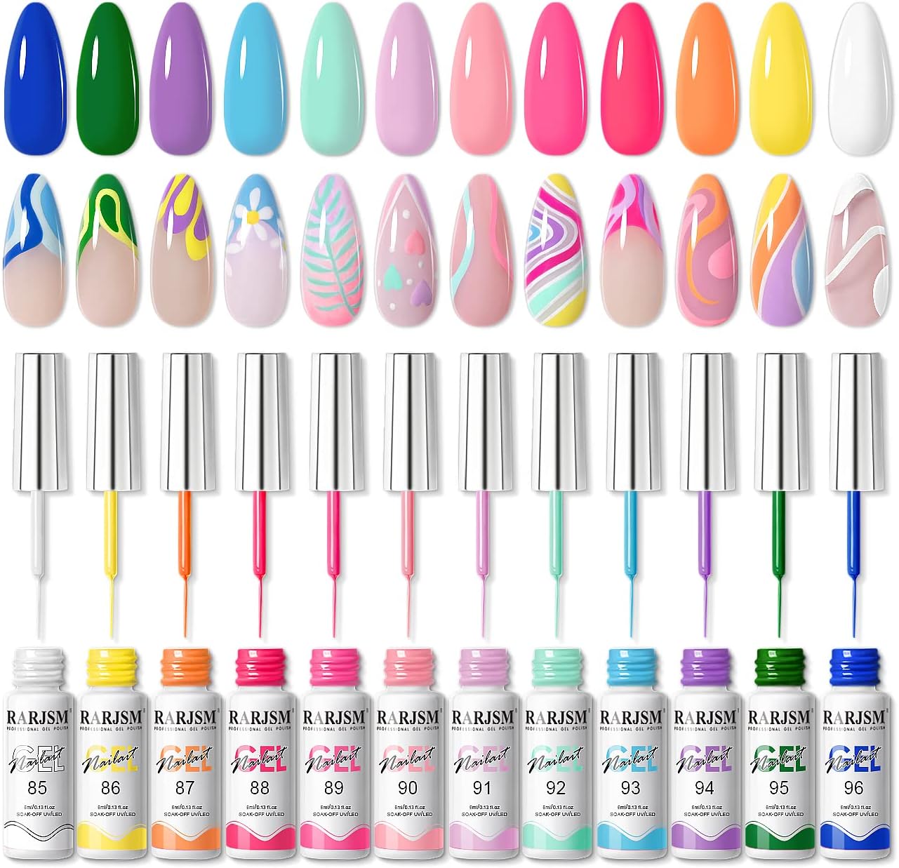 RARJSM Gel Liner Nail Art Polish Set,12 Colors Sweet Candy Pastel Painting Gel S...