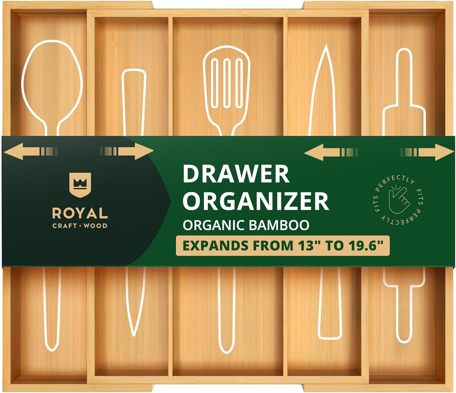 ROYAL CRAFT WOOD Luxury Bamboo Kitchen Drawer Organizer - Expandable Utensil Org...