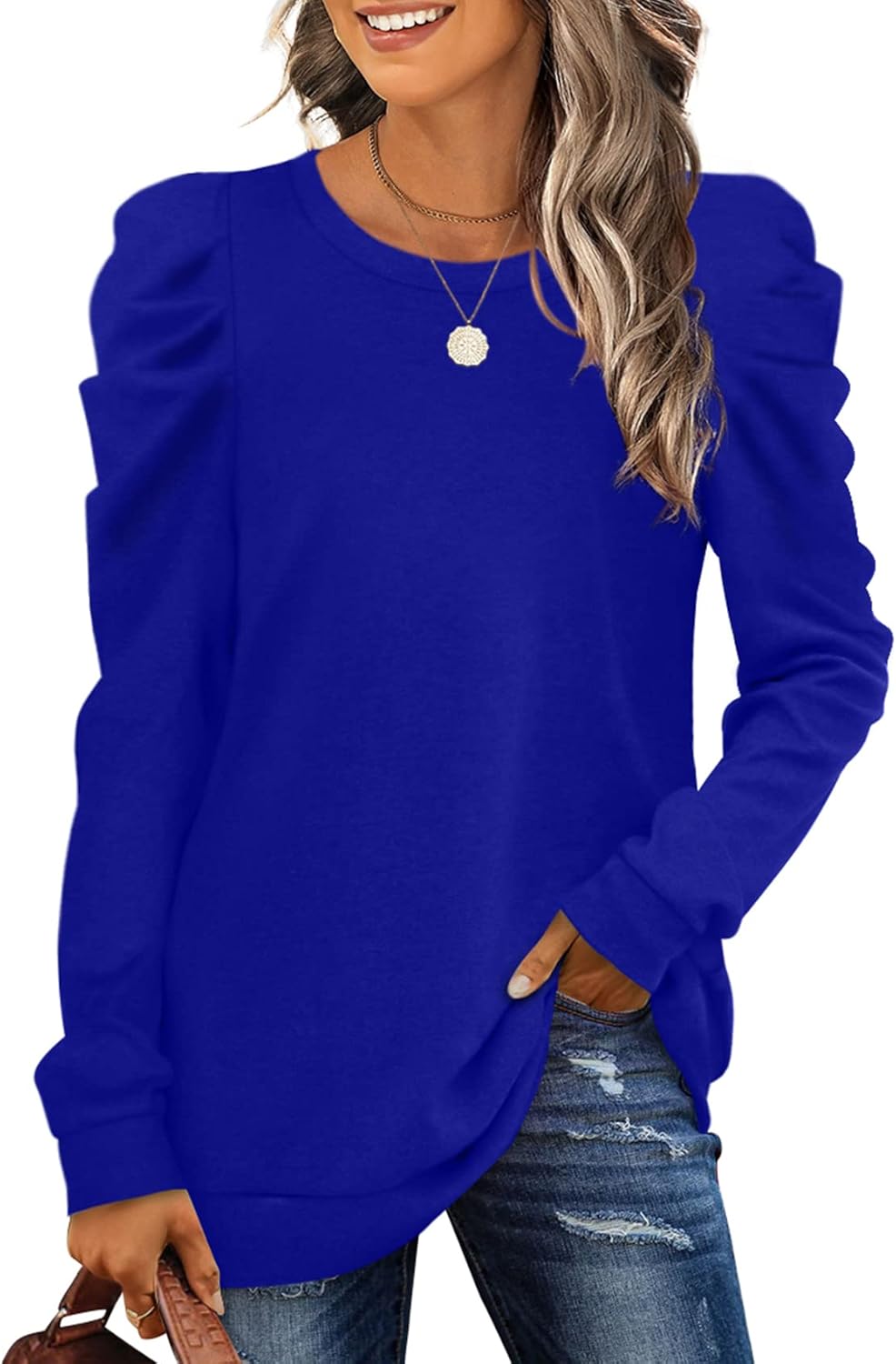 XIEERDUO Women's Crewneck Sweatshirts, Special Trendy Puff Sleeve Tunic Sweaters...