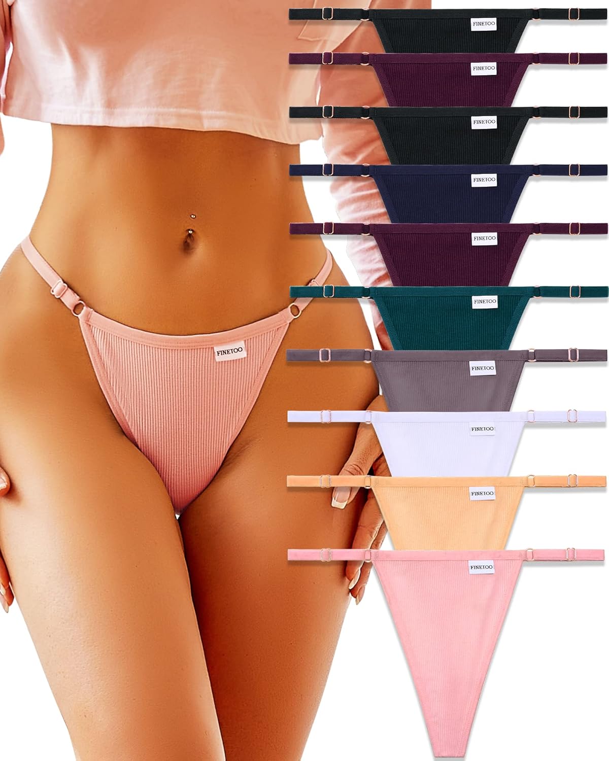 FINETOO 10 Pack Adjustable G String Thongs for Women Sexy Underwear Low Rise Wom...