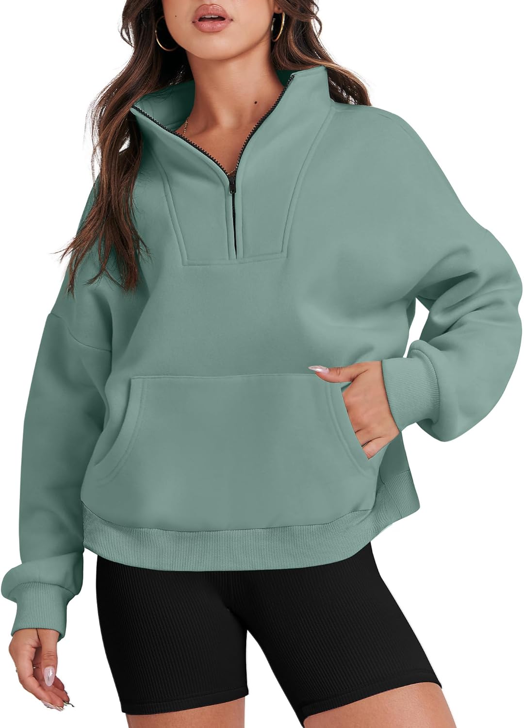 ANRABESS Womens Half Zip Sweatshirts Oversized Crop Pullover 2024 Fall Y2K Fleec...