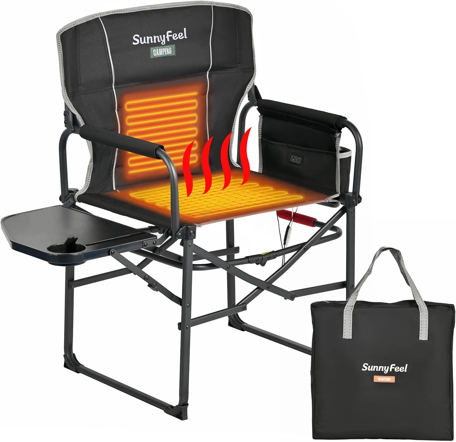 SUNNYFEEL Heated Camping Directors Chair, Heavy Duty,Oversized Outdoor Portable...