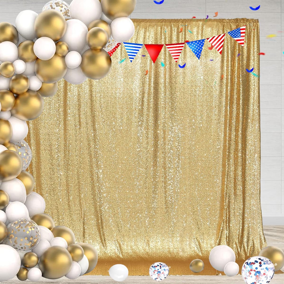 PartyDelight Sequin Backdrop, Sparkly Gold, Special Photograph Backdrop for Wedd...
