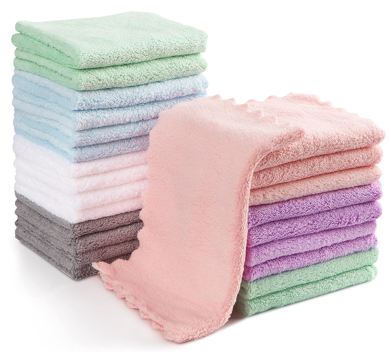 Orighty Baby Washcloths 24-Pack(7''x9''), Microfiber Coral Fleece Baby Towels, S...