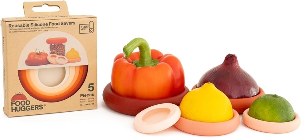 Food Huggers, Special 5pc Reusable Food Savers, Innovative BPA Free Silicone Foo...