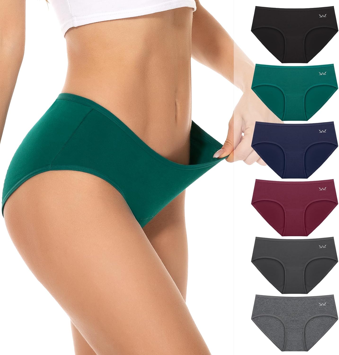PULIOU Womens Underwear Multipack Knickers Ladies Pants Mid Rise Soft Cotton Pan...