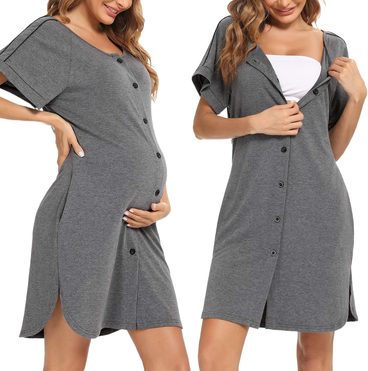 iClosam Women's Maternity Nightdress Button Down Nightgown Soft Cotton Breastfee...