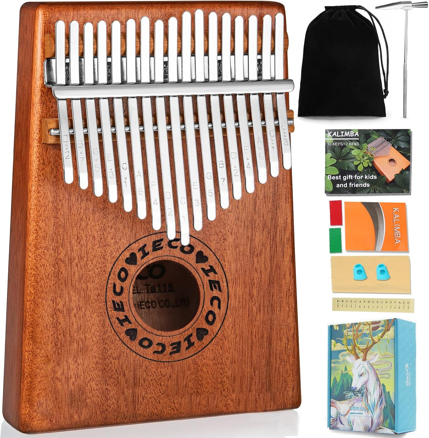 Kalimba Thumb Piano 17 Key Finger Piano Portable Mbria w/Songbook, Tuning Hammer...
