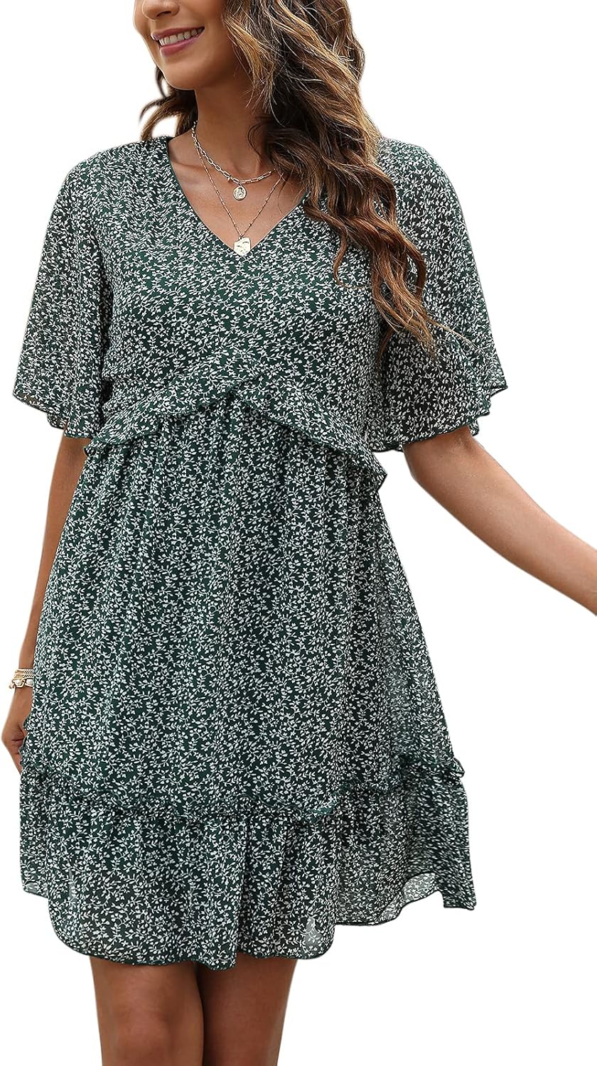 Manydress, Special Women's Chiffon Dress, Unique Floral Print Design, Stylish V...