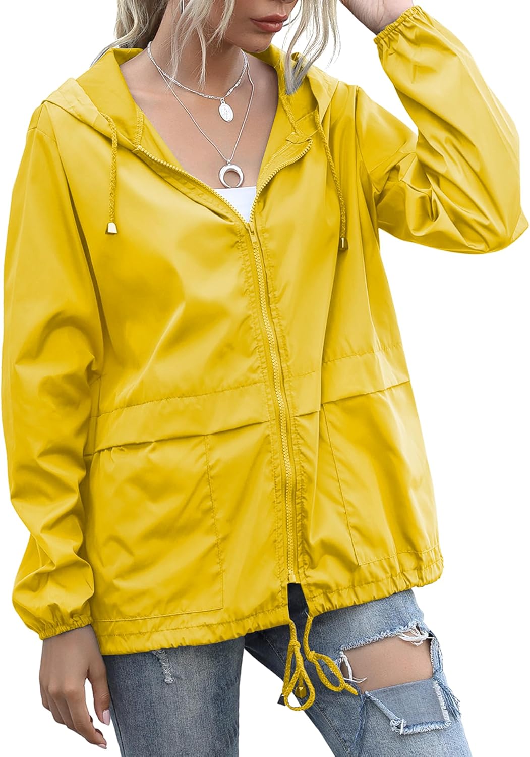 Women's Raincoats, Lightweight Waterproof Windbreaker Rain Jackets, Special Adju...
