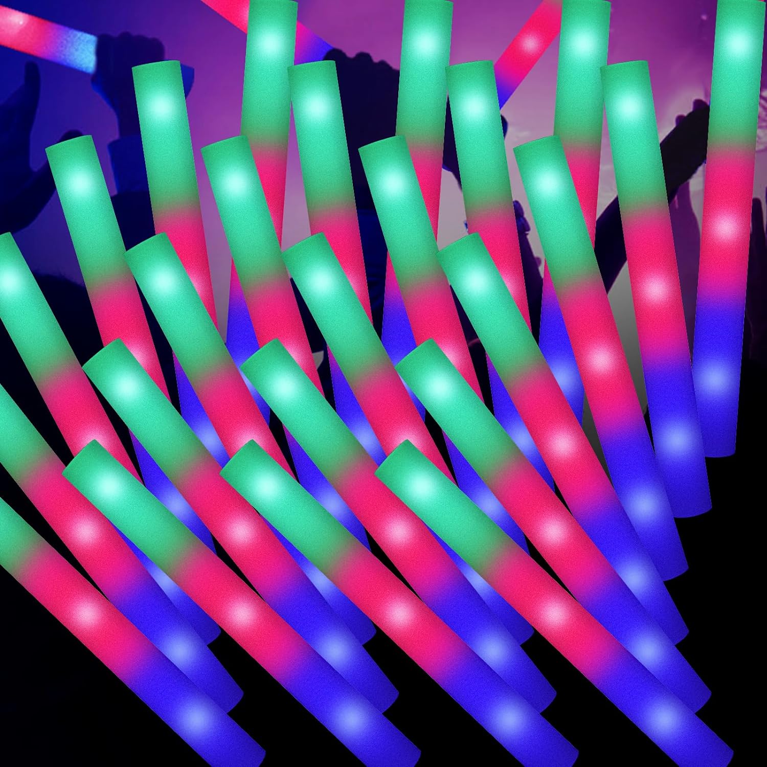 OLUPP Glow Sticks Bulk, 100 Pcs Giant Foam Glow Sticks with 3 Modes Colorful Fla...