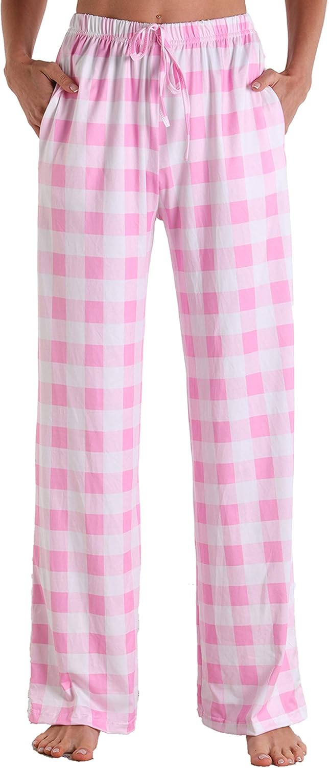 X-Image Women Comfy Casual Pajama Pants with Pockets & Drawstring A01-pink Plaid...