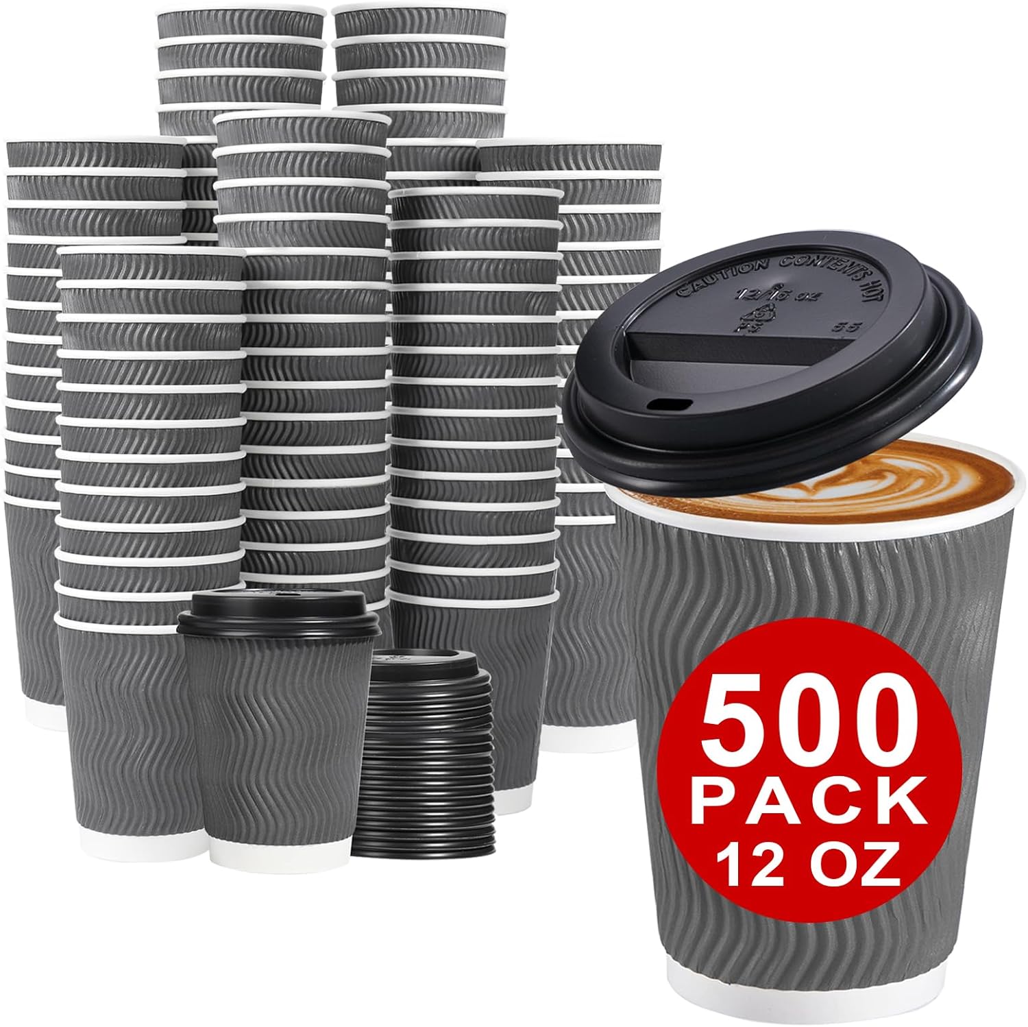 Lamosi Coffee Cups, Special 500 Pack Insulated Disposable Coffee Cups with Lids,...