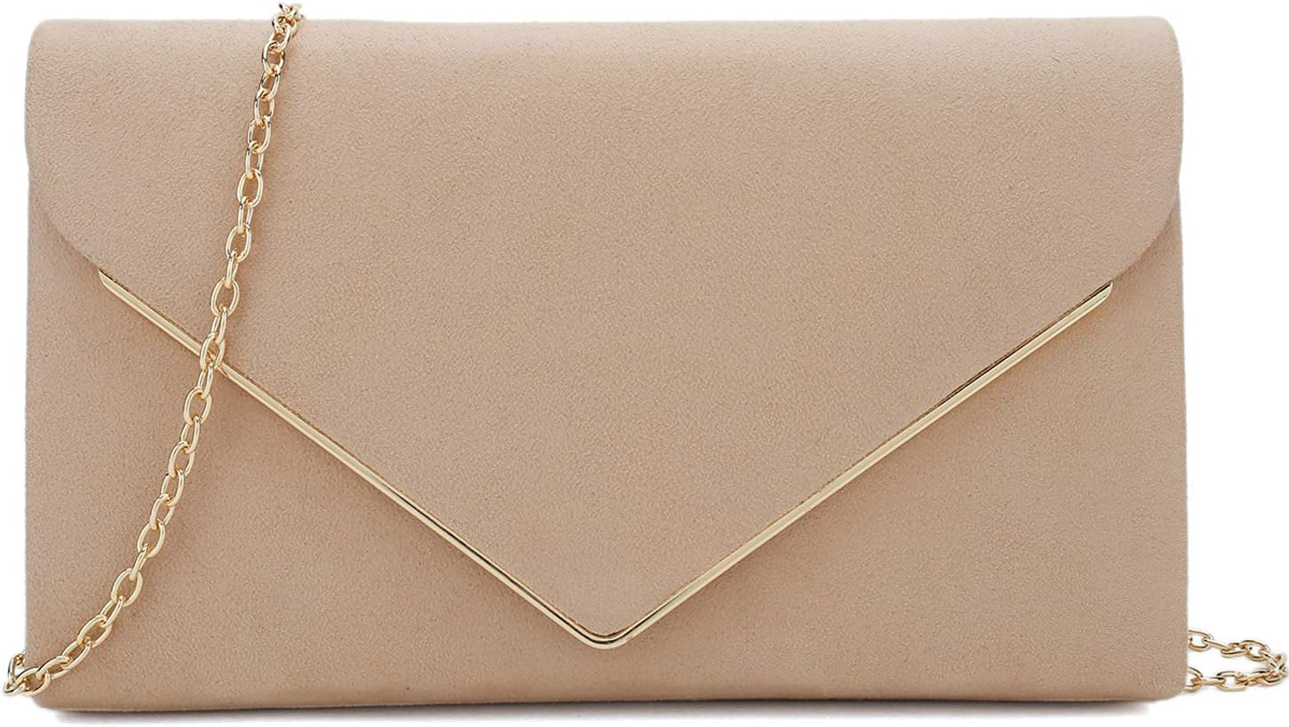 CHARMING TAILOR Faux Suede Clutch Bag Elegant Metal Binding Evening Purse for We...