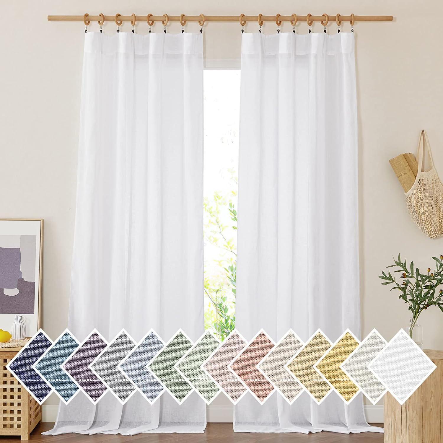 NICETOWN White Linen Sheer Curtains, Special Curtains for Living Room, High-Qual...