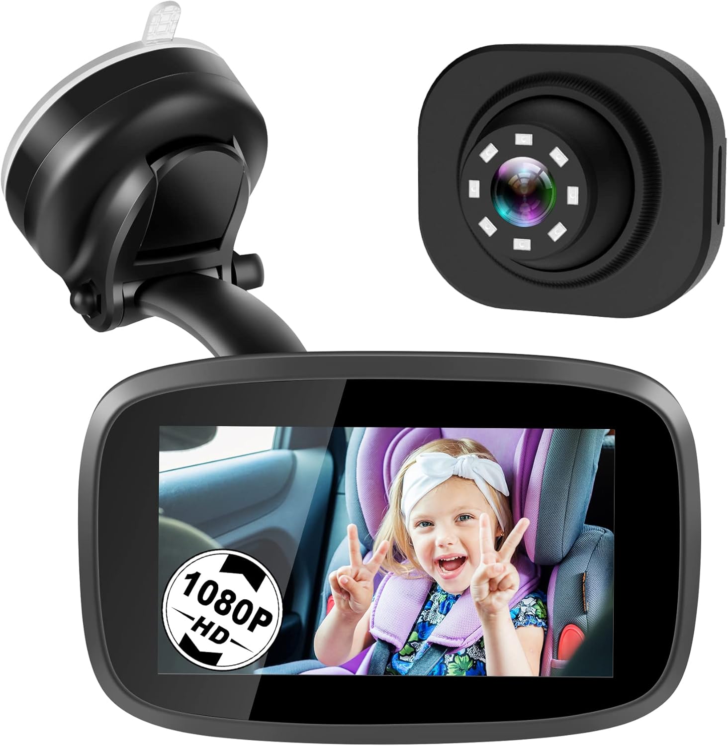 1080P Baby Car Mirror, Shybaby 4.3" Baby Car Camer...