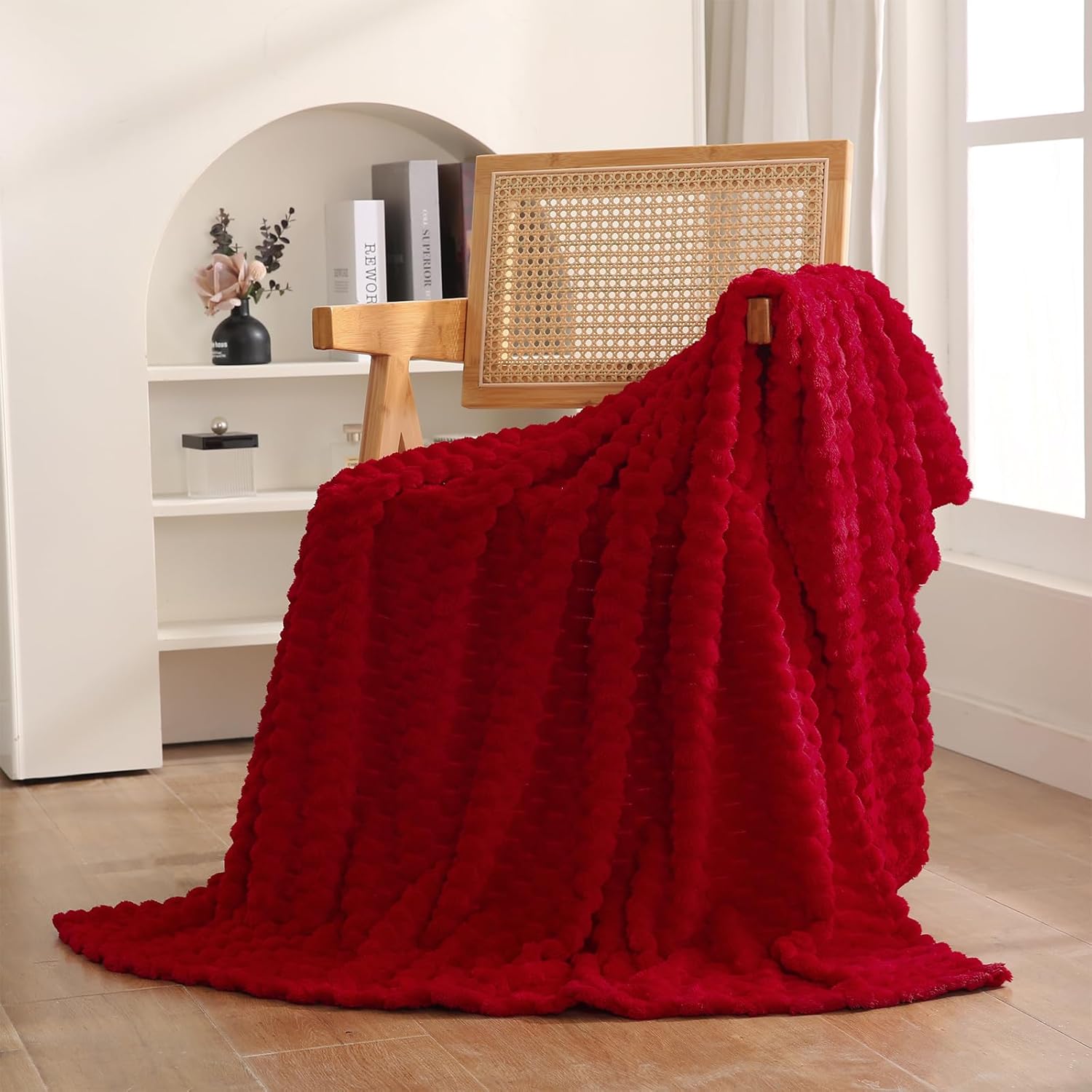 Red Throw Blanket, Special Fuzzy 3D Jacquard Decorative Flannel Fleece Blanket,...