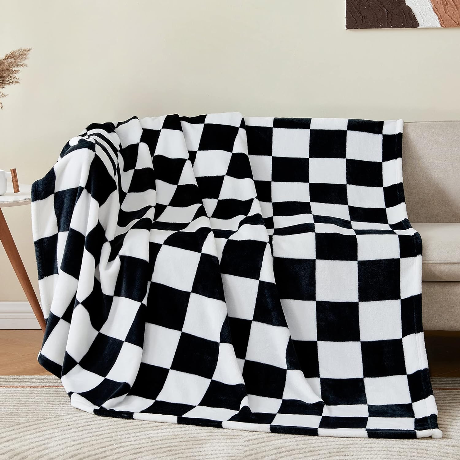 BEDELITE Checkered Throw Blanket for Couch and Bed, Luxurious Fleece Blanket wit...