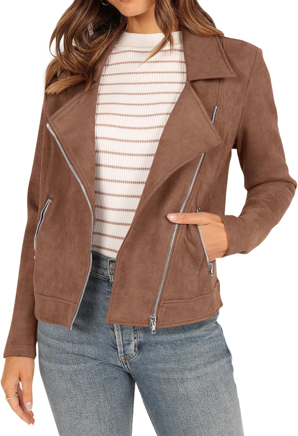 KIRUNDO Womens Faux Suede Jacket, Special Fall Winter Clothes Casual Wear, Innov...