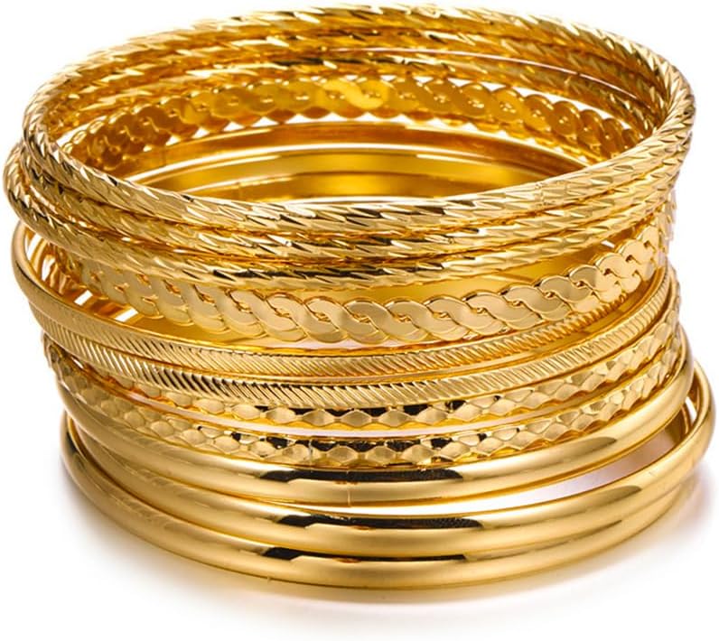16Pcs Gold Bangle Bracelets for Women - Multi Layer Stackable Textured Bracelets...