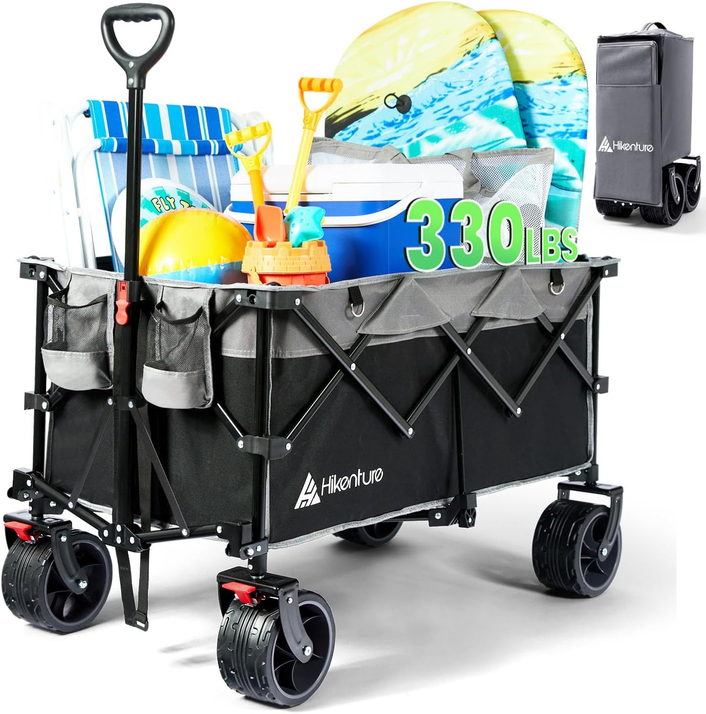 Hikenture Collapsible Wagon Cart, 330lbs Capacity Beach Wagon with Big Wheels fo...
