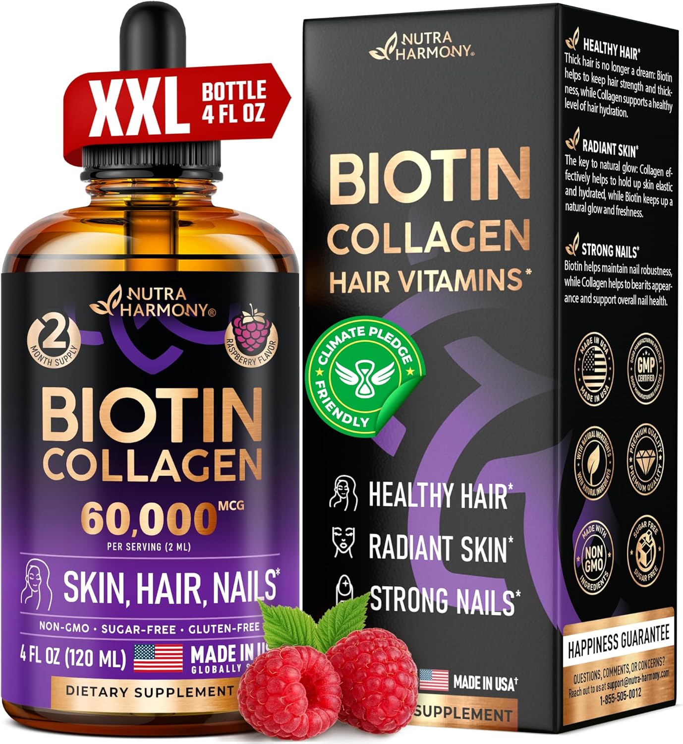 Liquid Biotin & Collagen - Vitamins for Hair Growth Support for Women & Men - Ex...