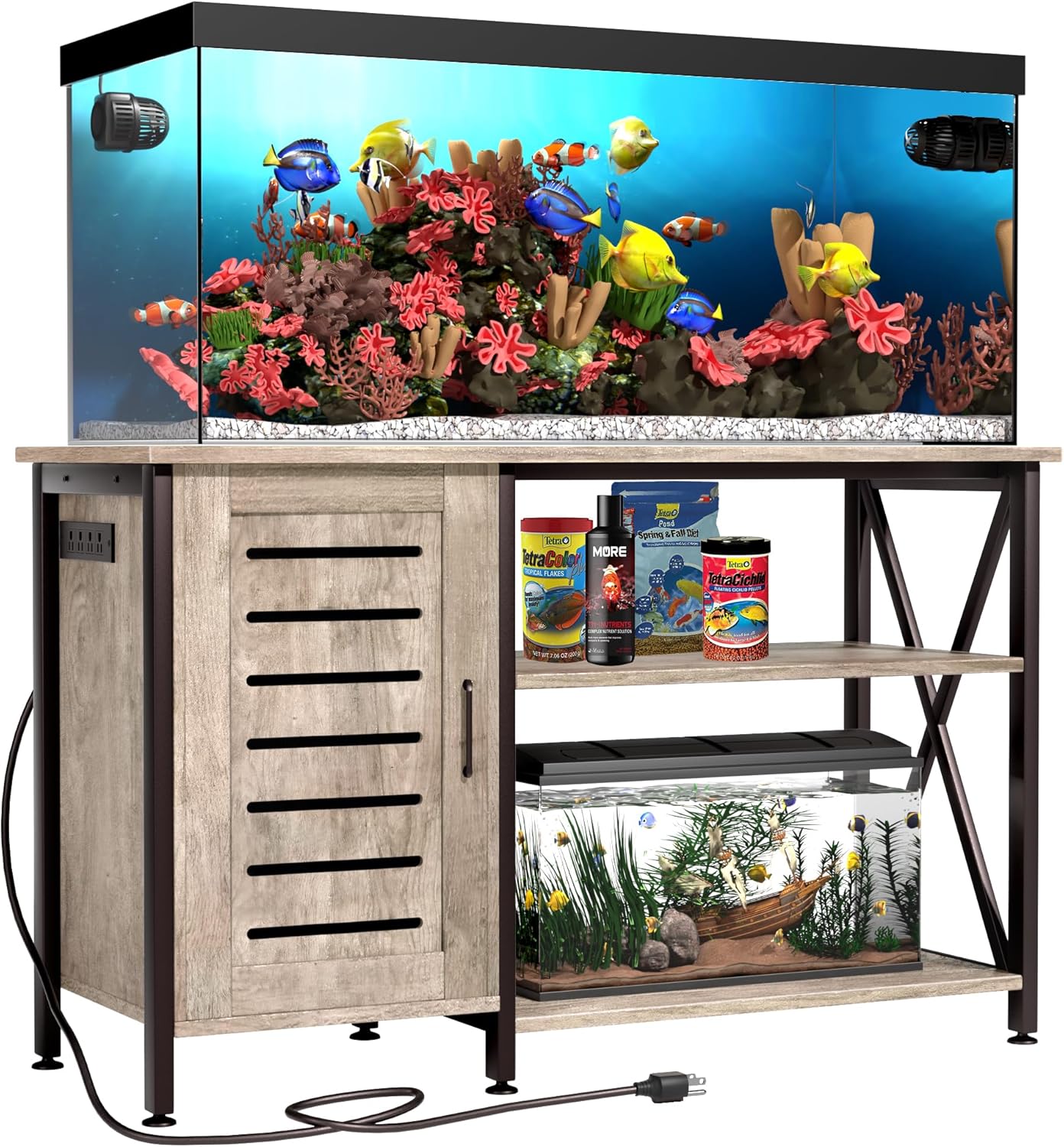 55-75 Gallon Fish Tank Stand, Aquarium Stand with Power Outlets and Cabinet for...