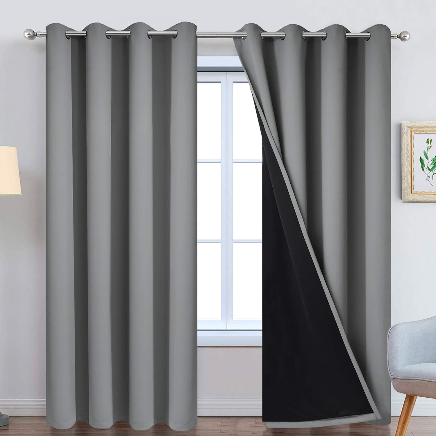 Yakamok 100% Blackout Curtains 84 Inches Long, 2 Thick Layers Heat and Full Ligh...