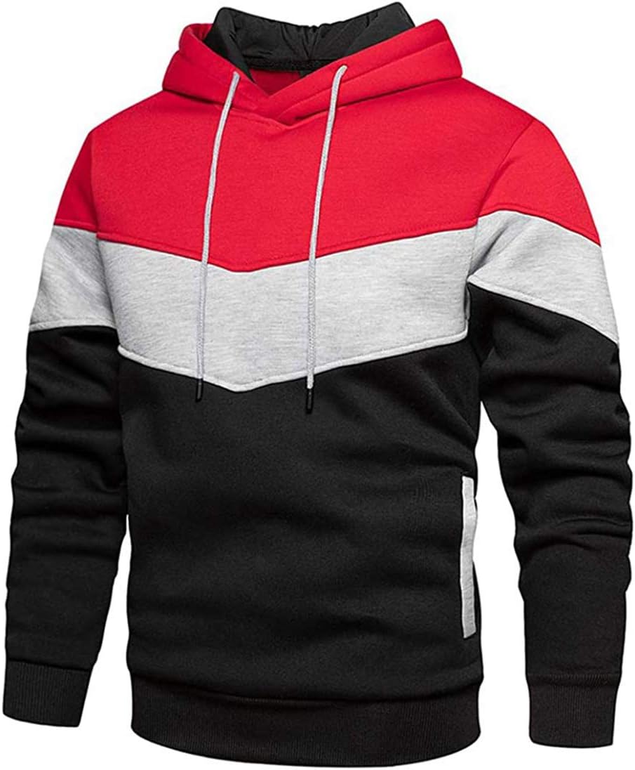 comefohome Mens Hoodie Pullover Color Block Sweatshirts Long Sleeve Hoody Drawst...