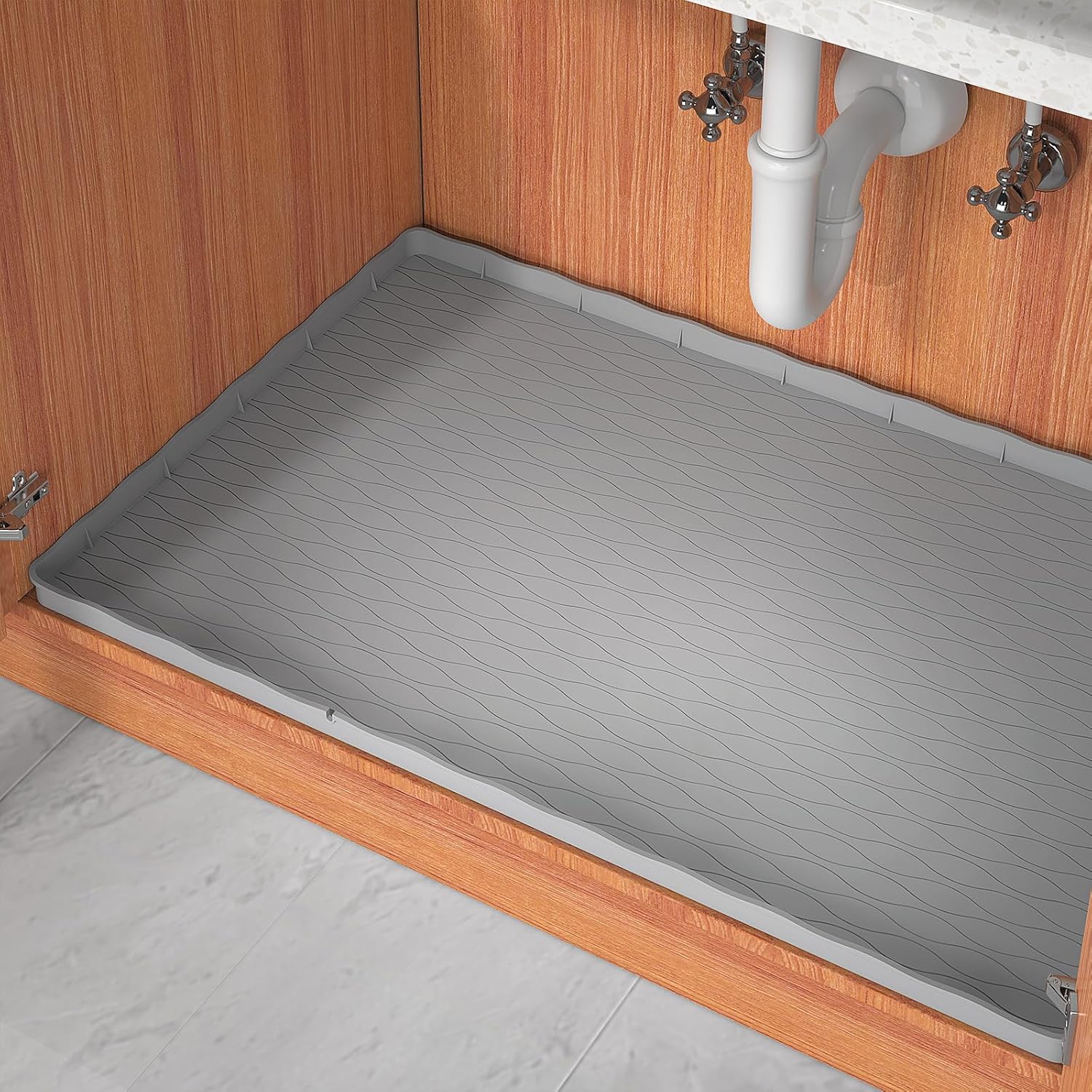Under Sink Mat for Kitchen Waterproof, Special Silicone Bathroom Sink Mat, Innov...