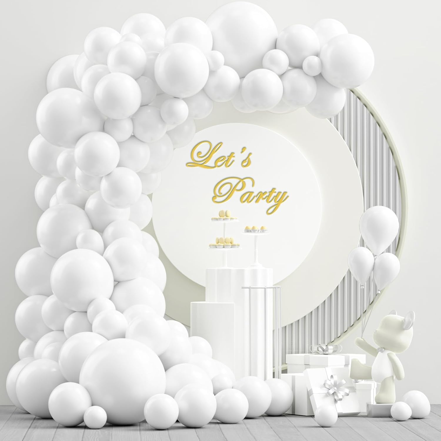 NISOCY White Balloons Arch Kit, 102PCS 18In 12In 10In 5In Arch Garland for Weddi...