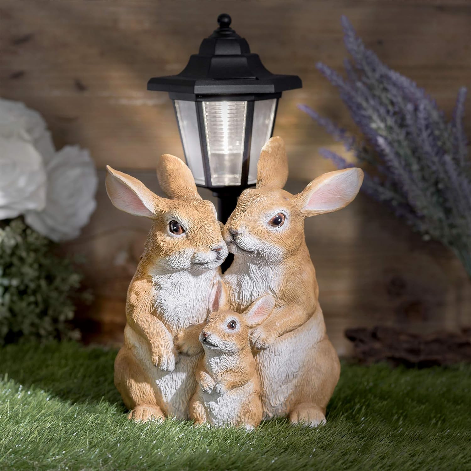GloBrite Outdoor Solar Lights, Solar Rabbit Family with Post Light Lantern, Sola...