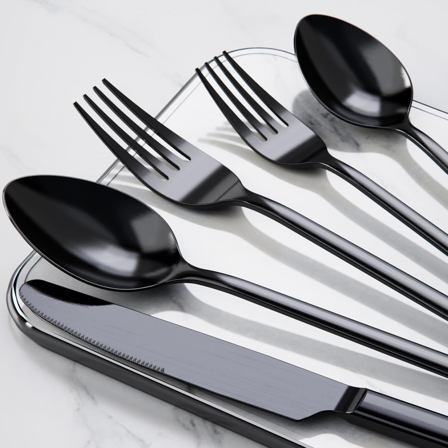 KINGSTONE Black Silverware Set, 30 PCs Black Flatware Set for 6, 18/10 Stainless...