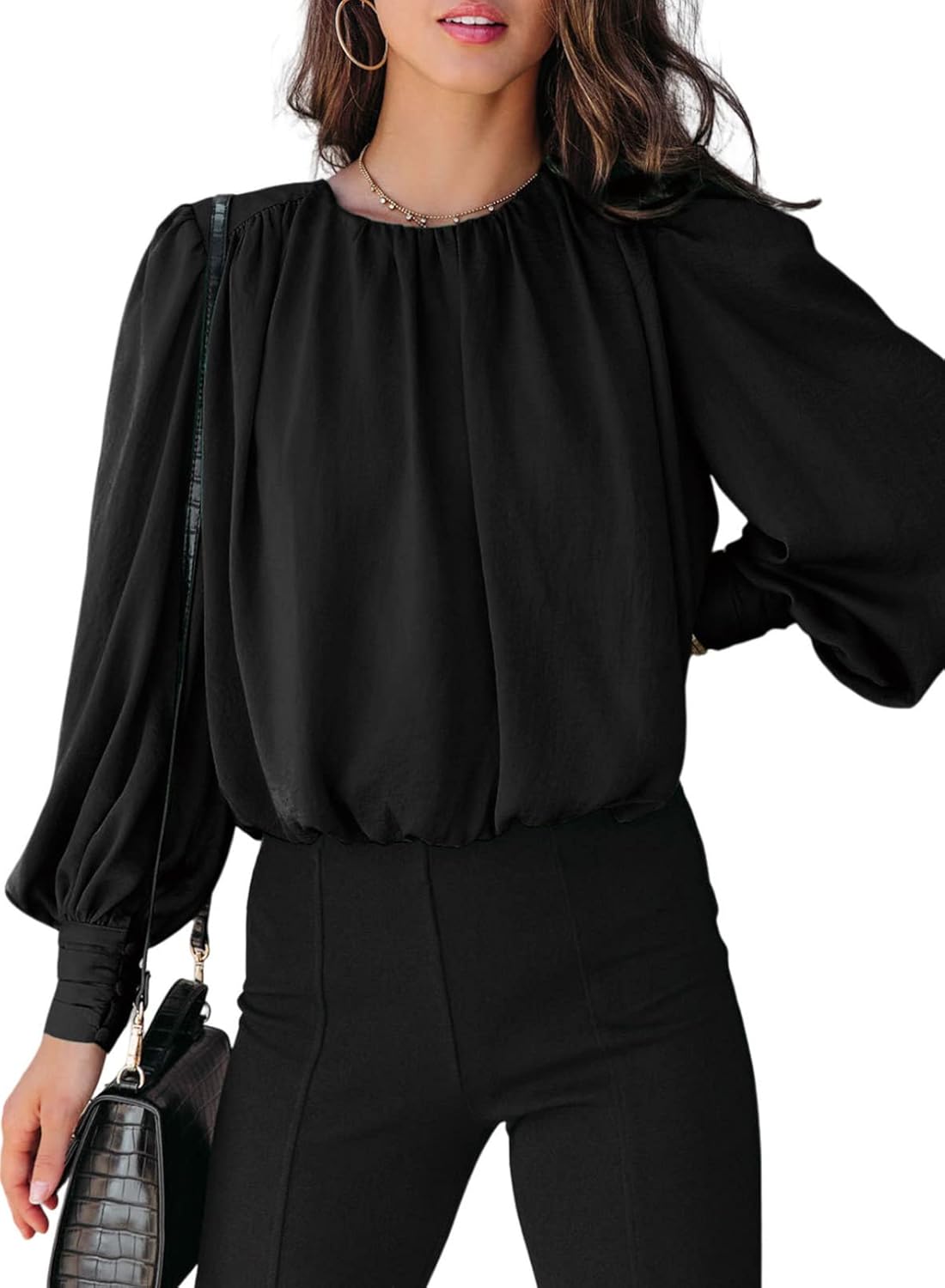 Dokotoo Women's Blouse, Special Casual Solid Color Crew Neck Top, Innovative Lon...