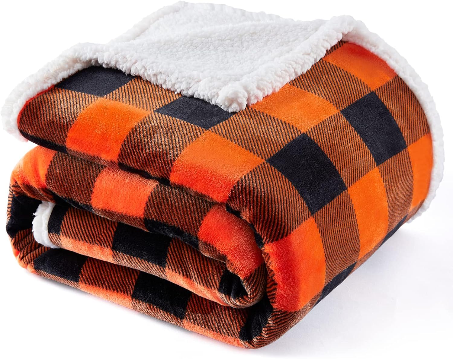 Touchat Sherpa Orange Buffalo Plaid Halloween Twin Blanket, Fall Fuzzy Fluffy So...