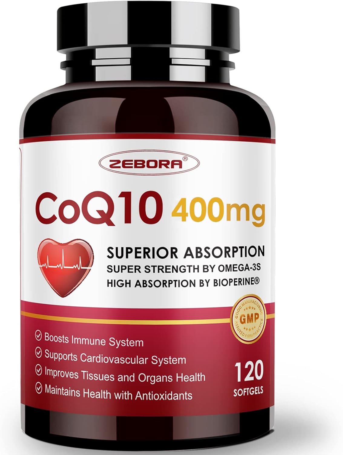CoQ10-400mg-Softgels with PQQ, BioPerine & Omega-3, Coenzyme Q10(Ubiquinone) Sup...