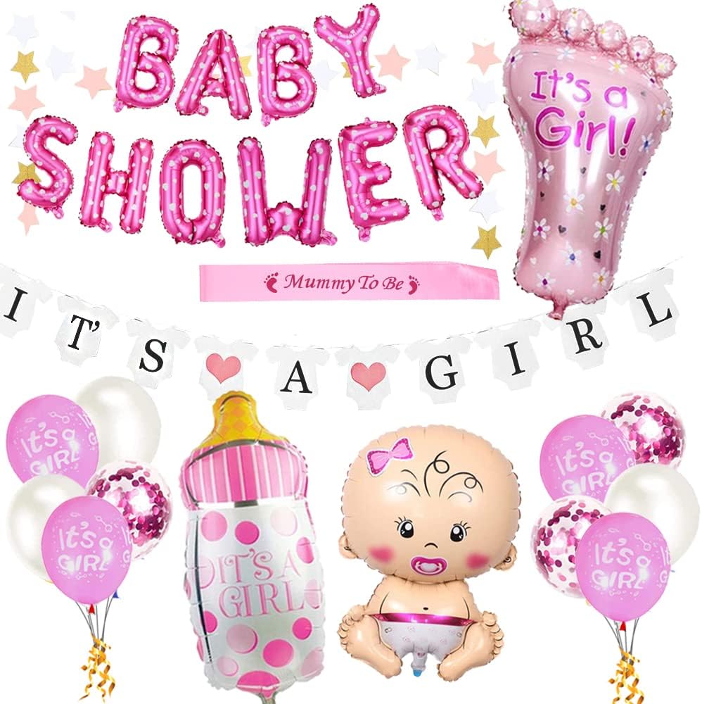 Baby Shower Decorations for Girl, 10 Baby Girl Shower Pink Balloons Set, Its a G...
