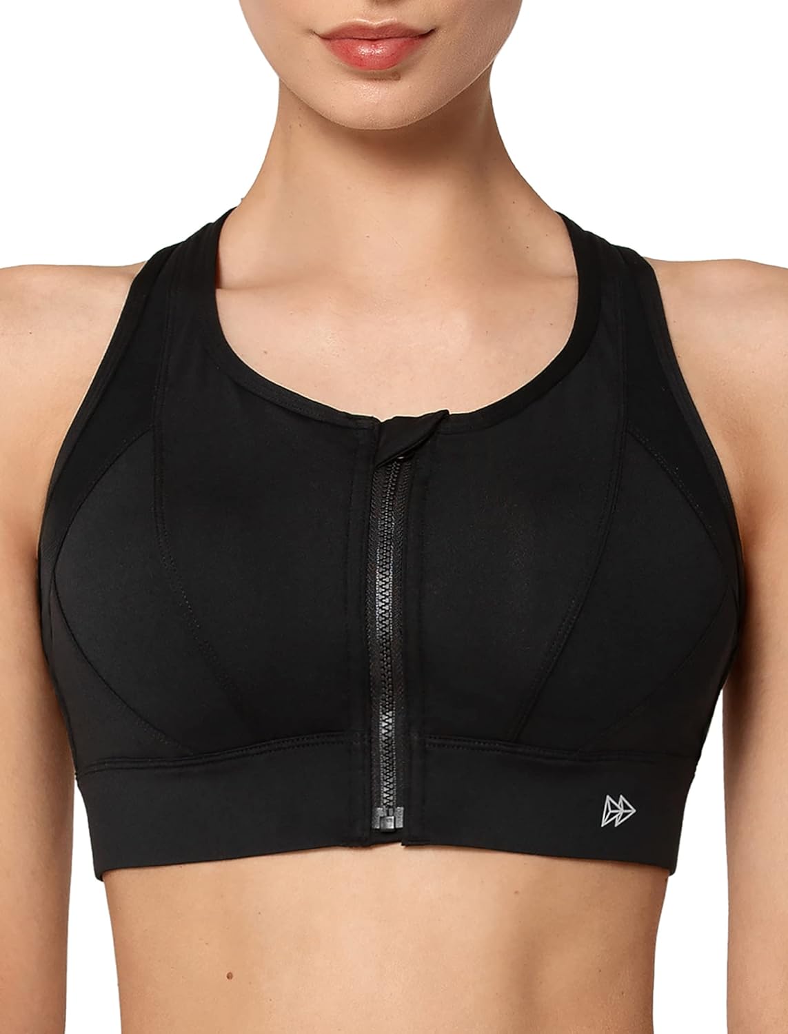 Yvette High Impact Zip Front Sports Bra Mesh Racerback Workout High Support Spor...