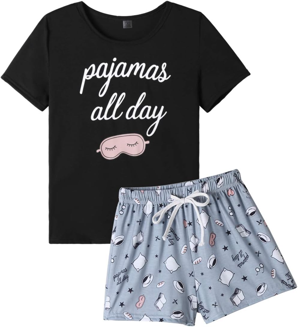 VENTELAN Pajama Set, Adorable PJS for Women, Comfortable Summer Sleepwear with S...