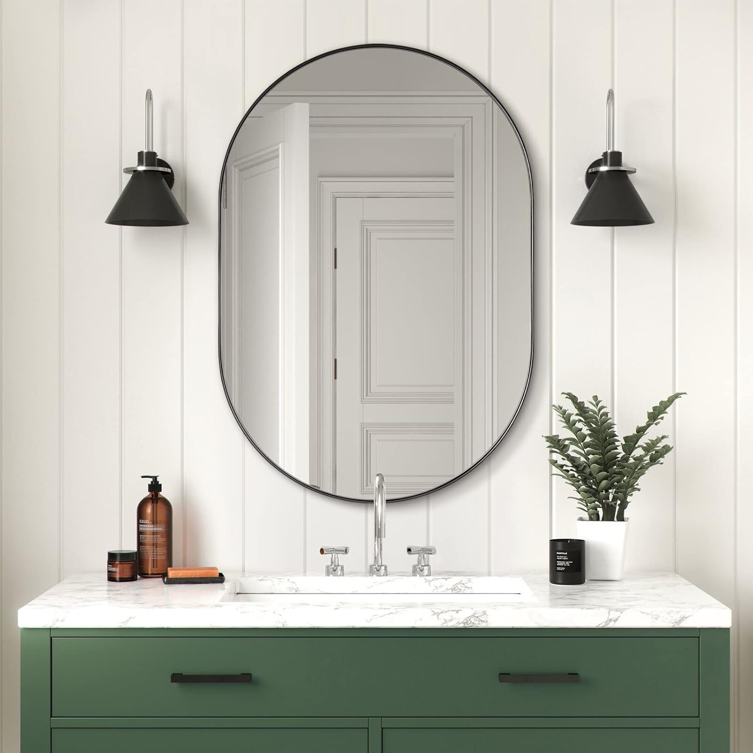 ANDY STAR Black Oval Mirror, 24x36 Oval Black Mirror in Stainless Steel Metal Fr...