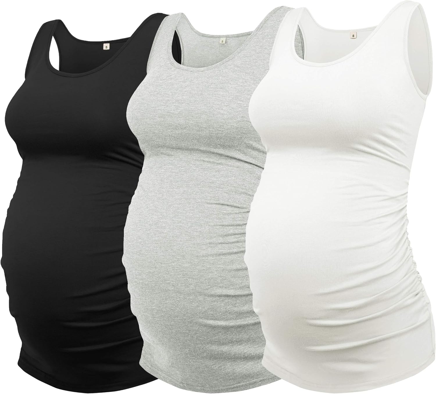 AMPOSH Women's Maternity Tank Top 3 Pack Ruched Side Sleeveless Pregnancy Basic...