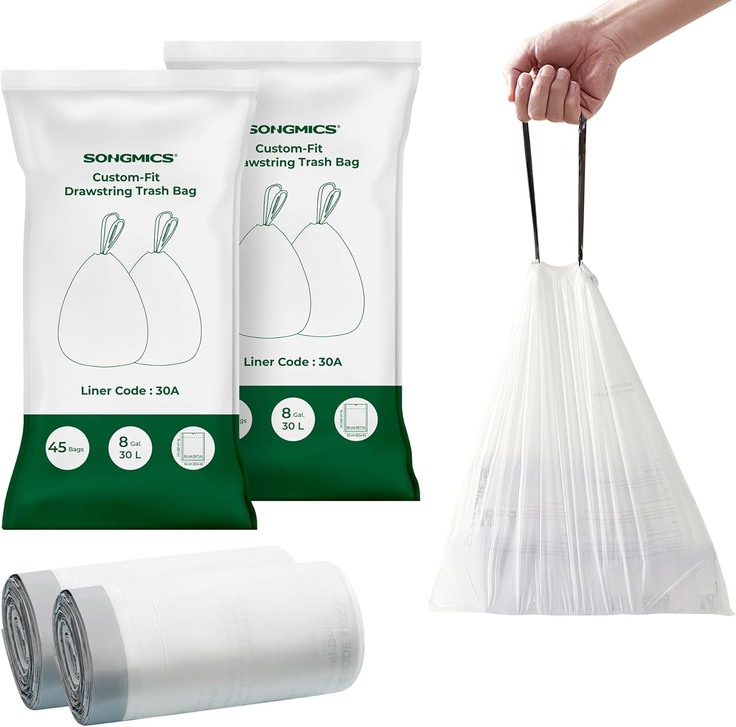 SONGMICS Trash Bags for 8-Gallon (30L) Trash Cans,...
