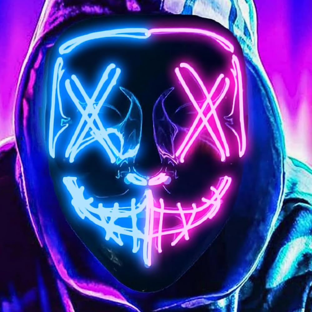 DWTECH LED Halloween Purge Mask - Light Up Mask LED Masks EL Wire Scary Mask for...