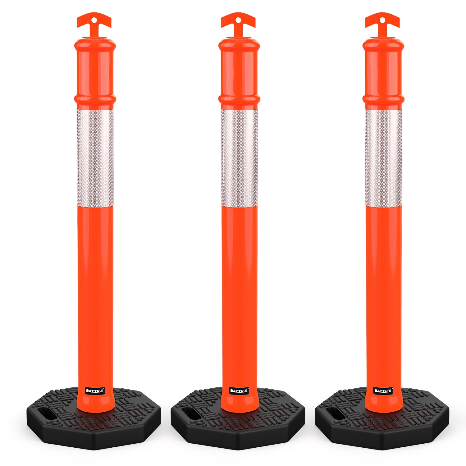 BATTIFE Delineator Post with Base 45 ", Orange Traffic Delineator Cones with Ref...