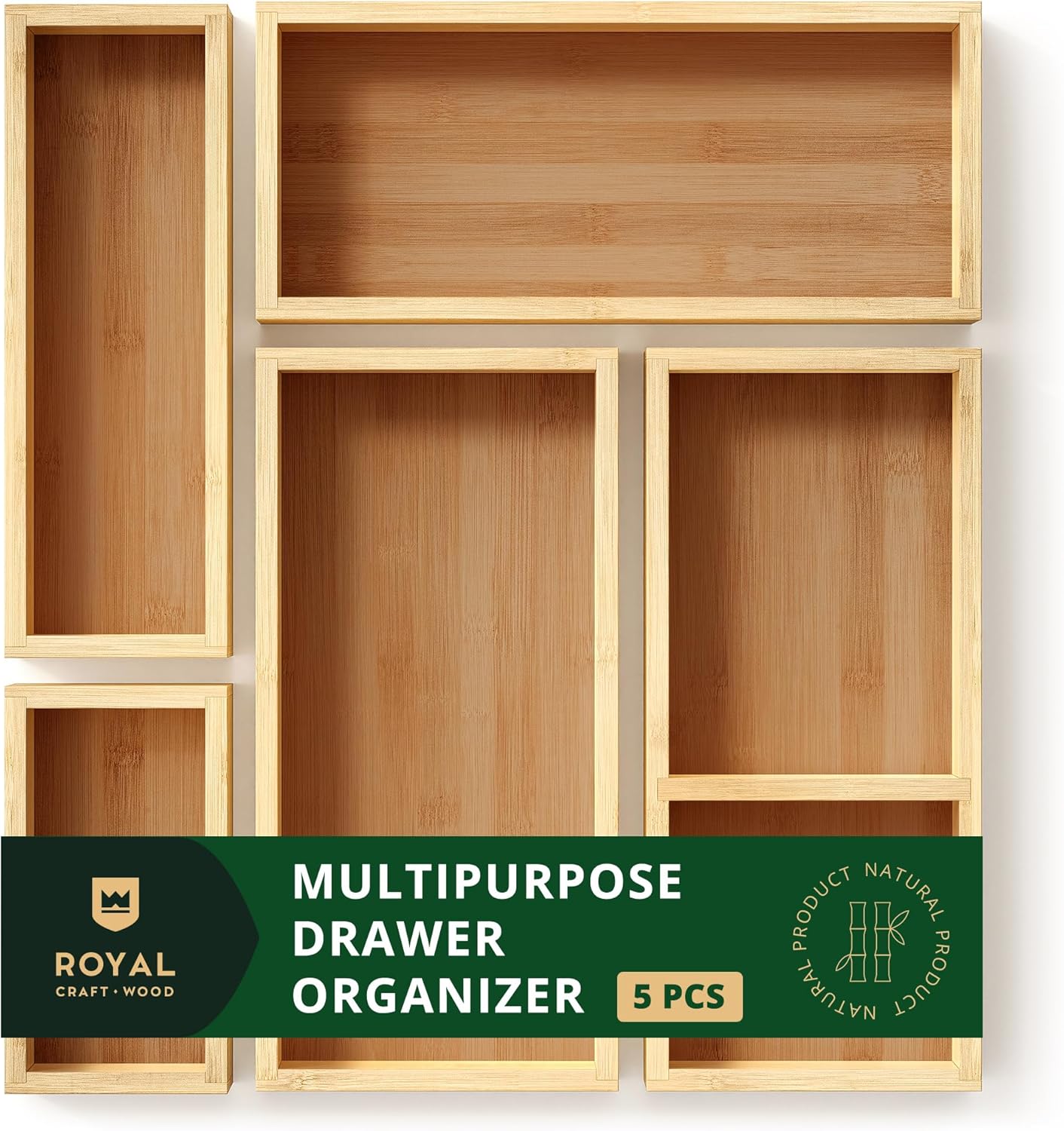 ROYAL CRAFT WOOD Luxury Bamboo Tea Storage Chest - Multi-Use Drawer Organizer Se...