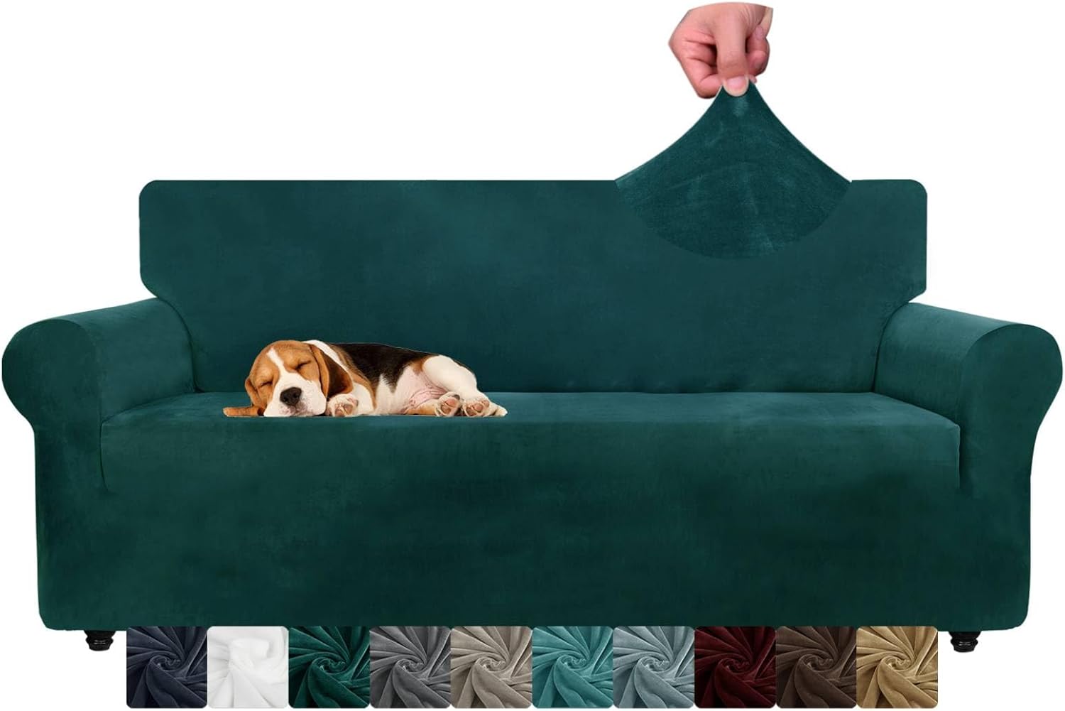 CHELZEN Velvet Couch Covers 3 Seater Thick Stretch Sofa Covers for Dogs Pets Non...