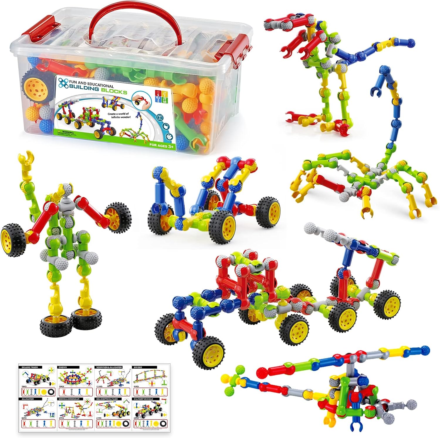 170 Pcs Building Toys, Special Building Blocks for Kids Ages 4-8 with Toy Box St...