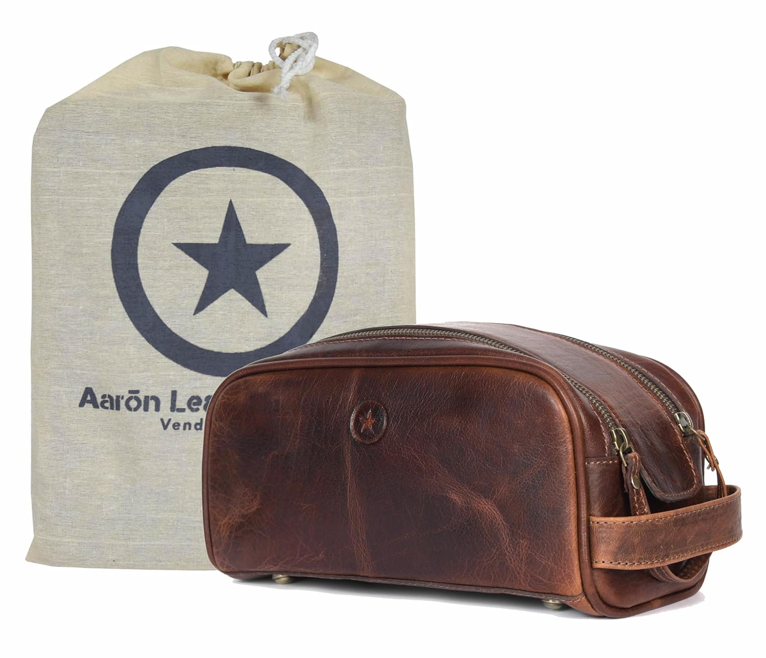 Premium Leather Travel Pouch, Exclusive Handcrafted Toiletry Pouch With Waterpro...