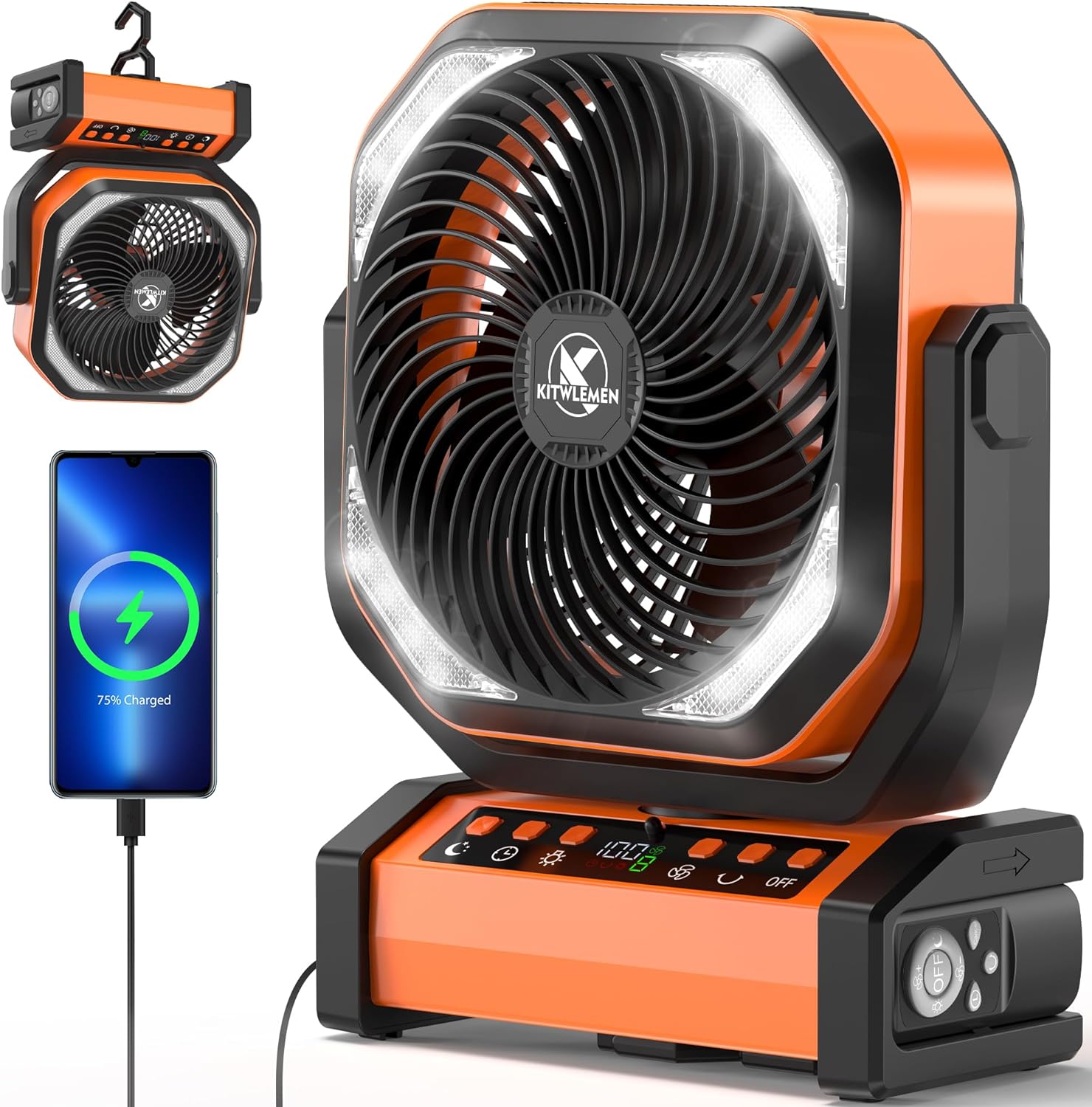 Camping Fan with Light - 20000mAh Rechargeable Battery Fan, 112Hrs Max Run Time,...