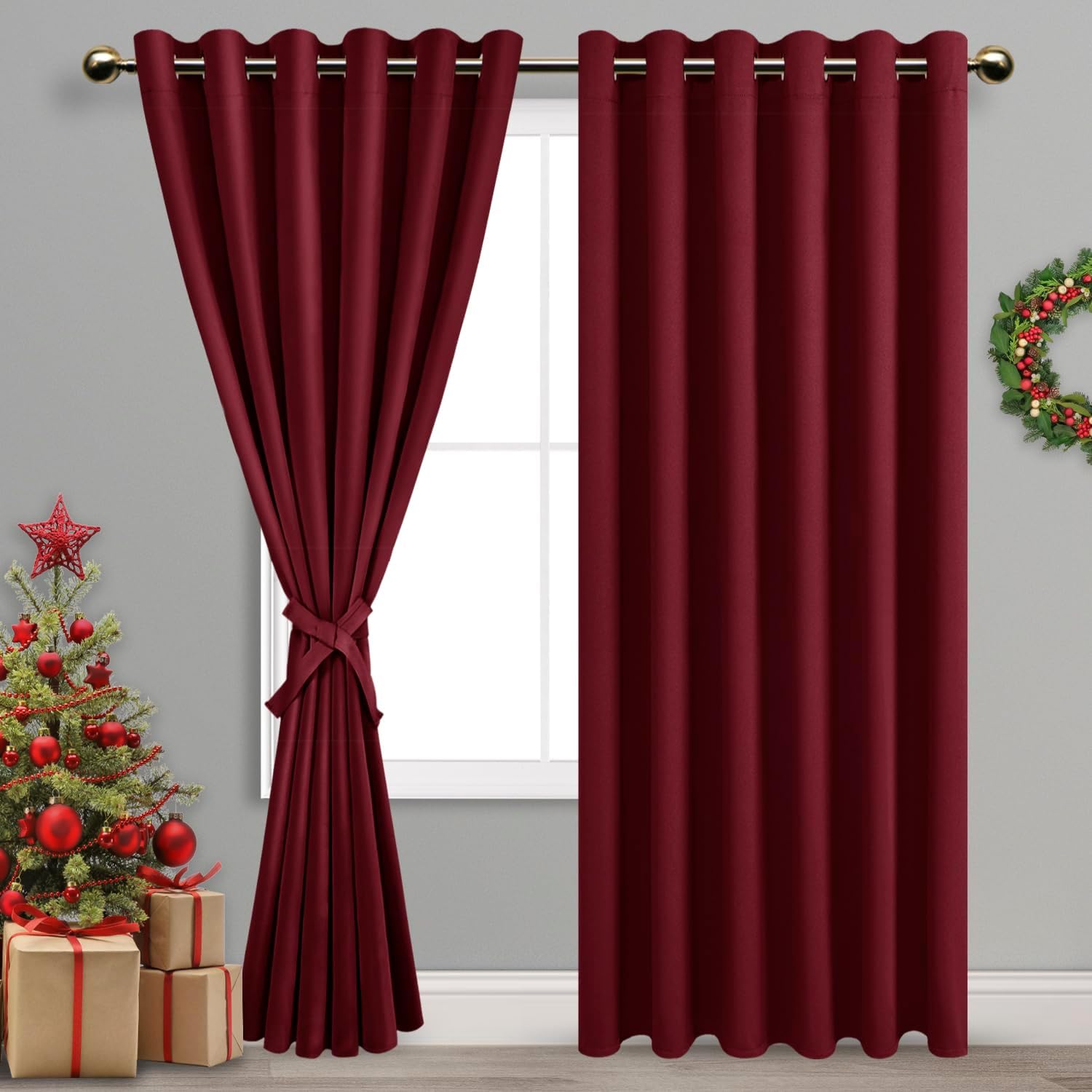 DWCN Blackout Curtains with Tiebacks - Christmas Thermal Insulated Privacy Prote...